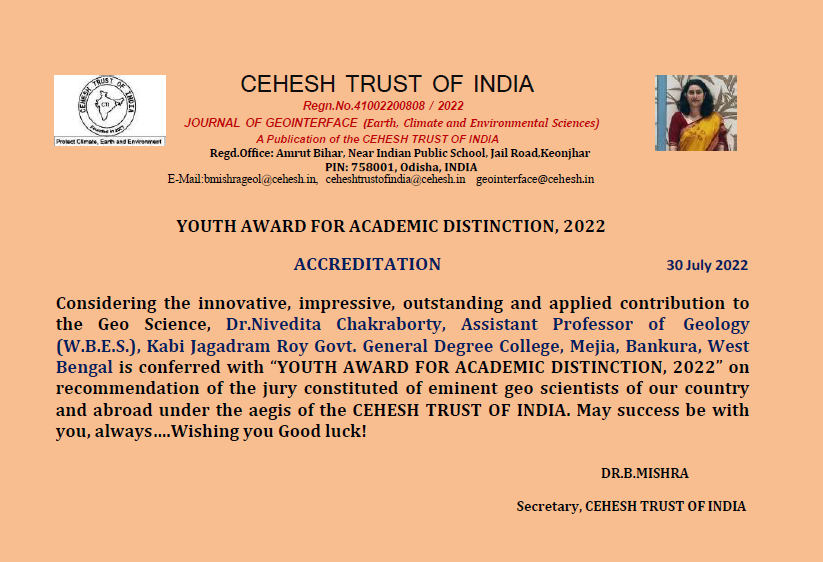 YOUTH AWARD FOR ACADEMIC DISTINCTION ,2022 Certificate
